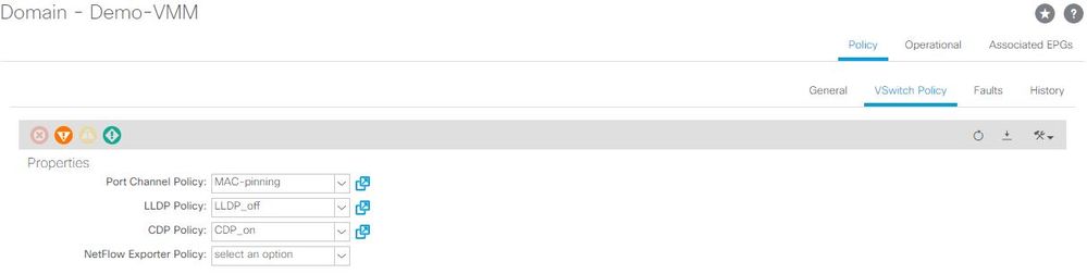 VMM domain integration with ACI and UCS B Series - Choose policy properties on the VSwitch Policy tab