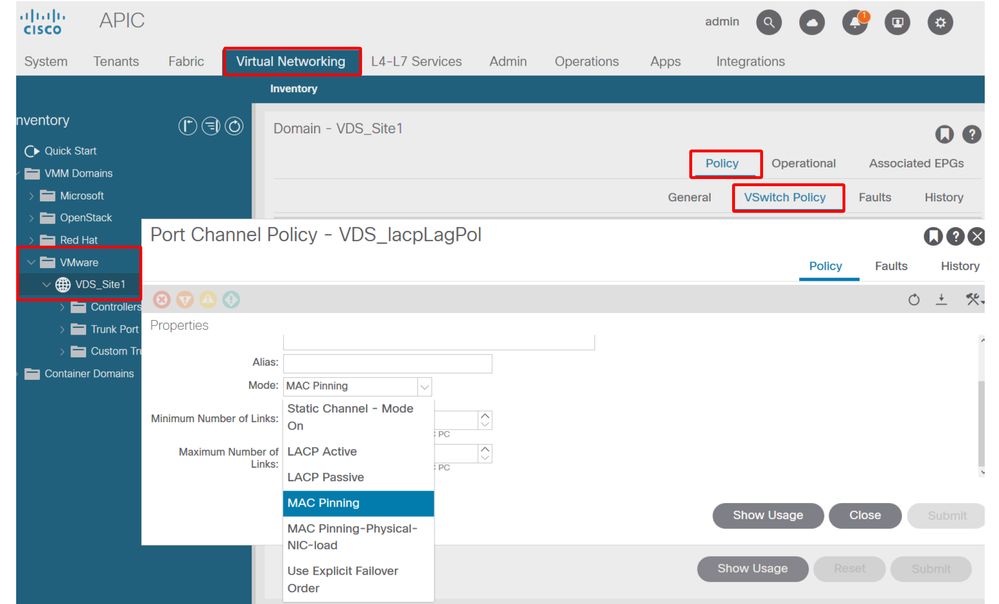 Port Channel POlicy within VMM Domain