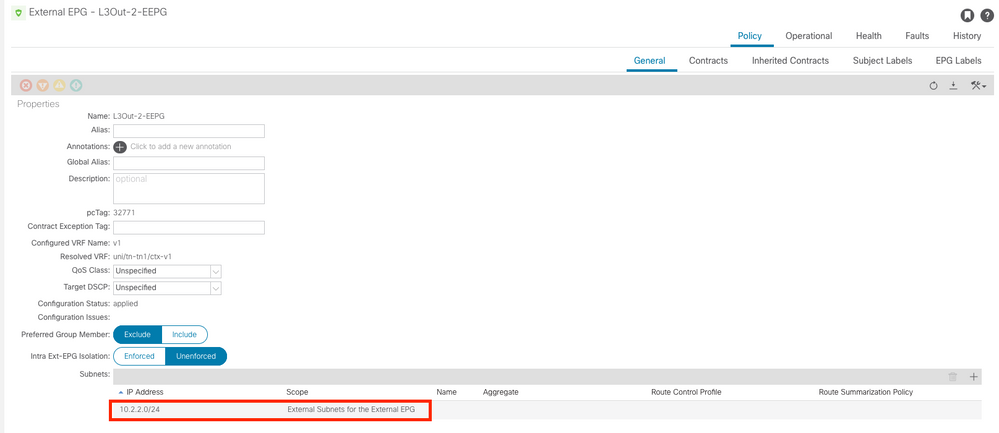 L3Out-2-EEPG with 10.2.2.0/24 Subnet