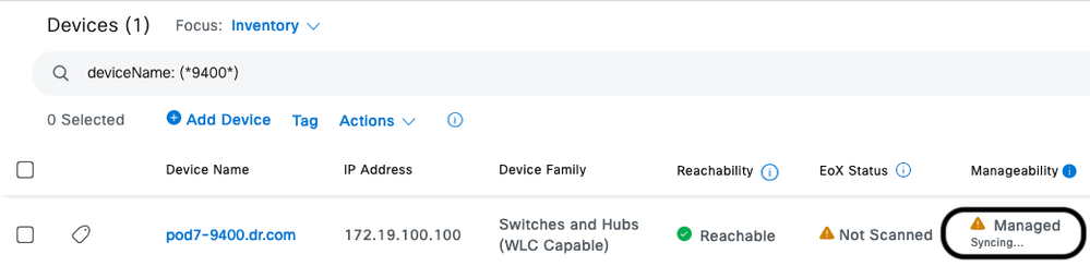 Network Device goes into Syncing State