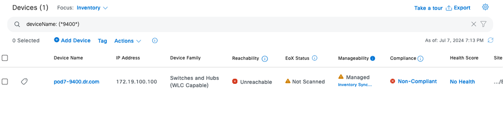 Network Device becomes Unreachable and UnManaged as Management Ip address is dummy IP and not reachable from Catalyst Center