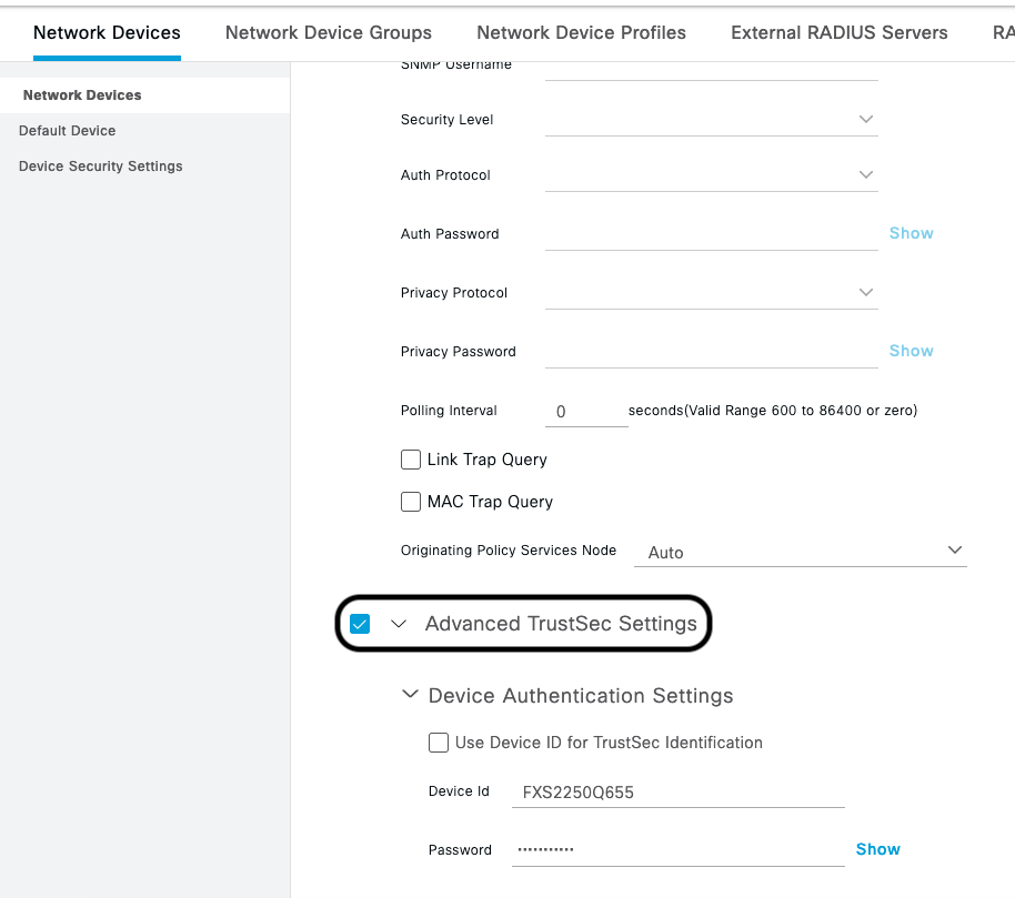 Advanced TrustSec Settings got enabled after updating Management IP address from Catalyst Center