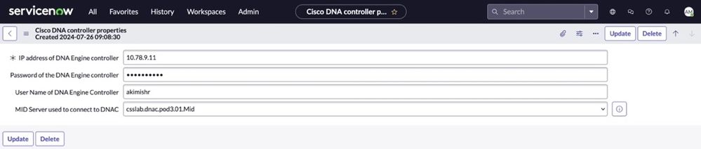 Cisco DNA Controller Properties