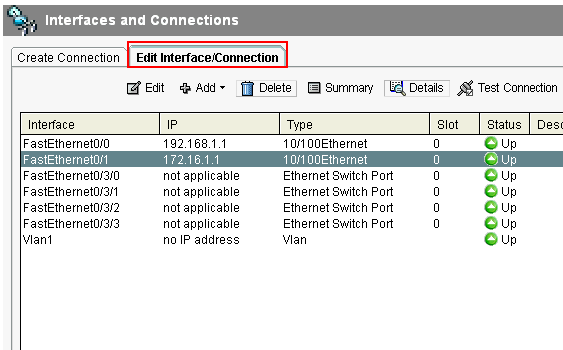 Interfaces and Connections Window