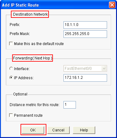 Enter the Destination Network Address