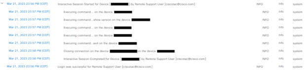 Audit logs by TAC engineer