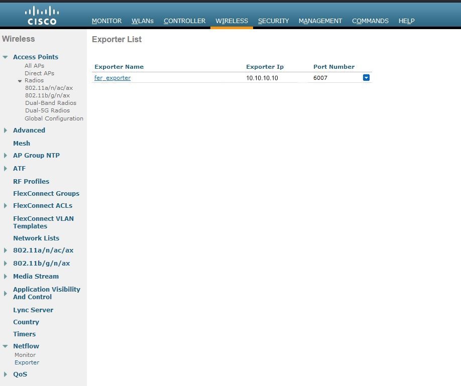 Configuration Netflow WLC GUI