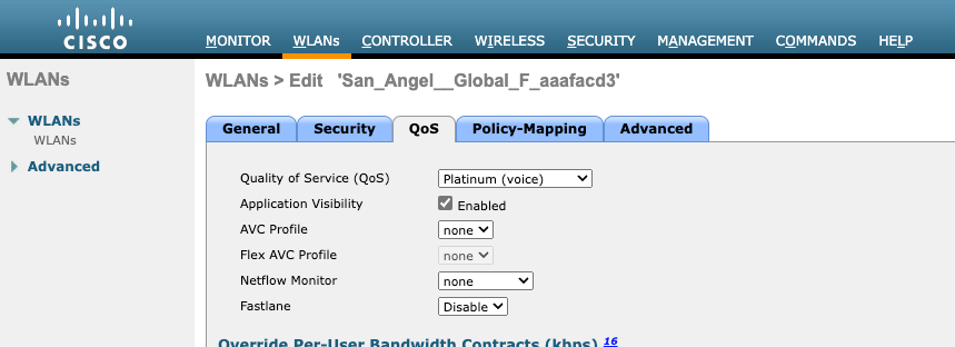 WLC GUI Netflow Config Flow Monitor Option correcte