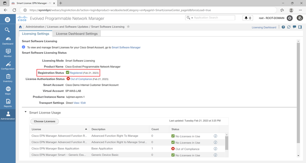 Fig 5.32 - Confirm Smart License registration status.