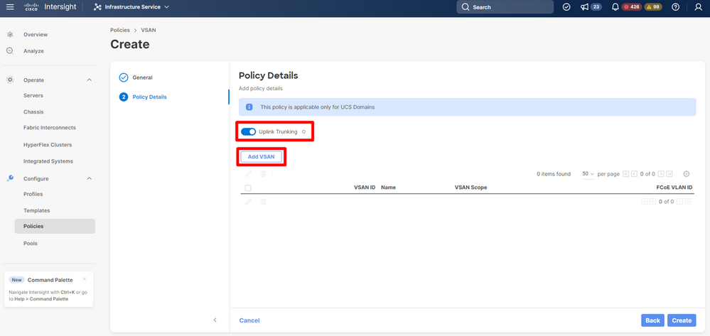 Enable trunking and add vsan