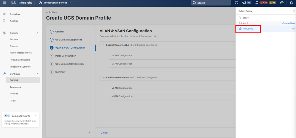 Select vsan policy created