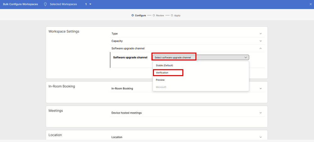 Workspace Bulk Configuration Wizard - Configure section