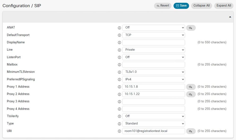 Configurações SIP