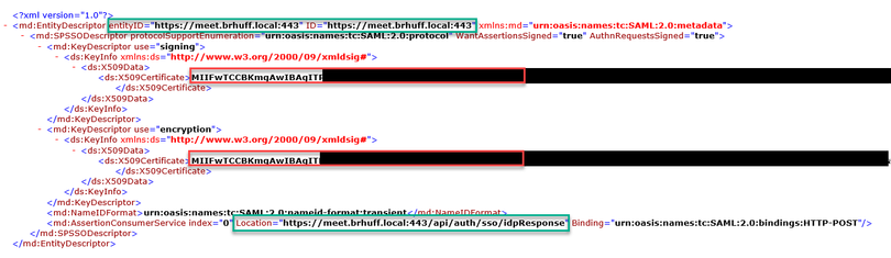 Webbridge metadata cert