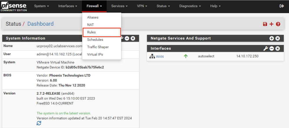 pfSense GUI - Firewall Rules Dropdown