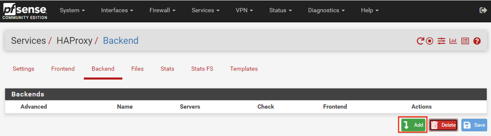 pfSense GUI - HAProxy Add Backend