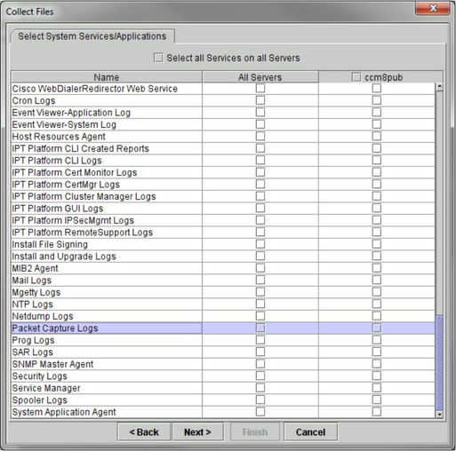 Wählen Sie auf dem Server, auf dem die Erfassung durchgeführt wurde, die Option Packet Capture Logs (Paketerfassungsprotokolle) aus