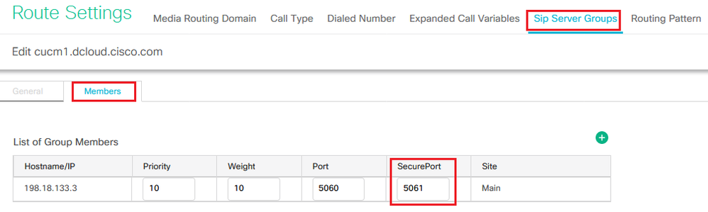 Setting secure SIP Port for CUCM Server Group