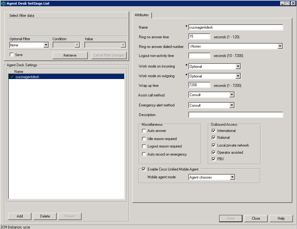 Configure Mobile Agent on UCCE - Agent Desk Settings List