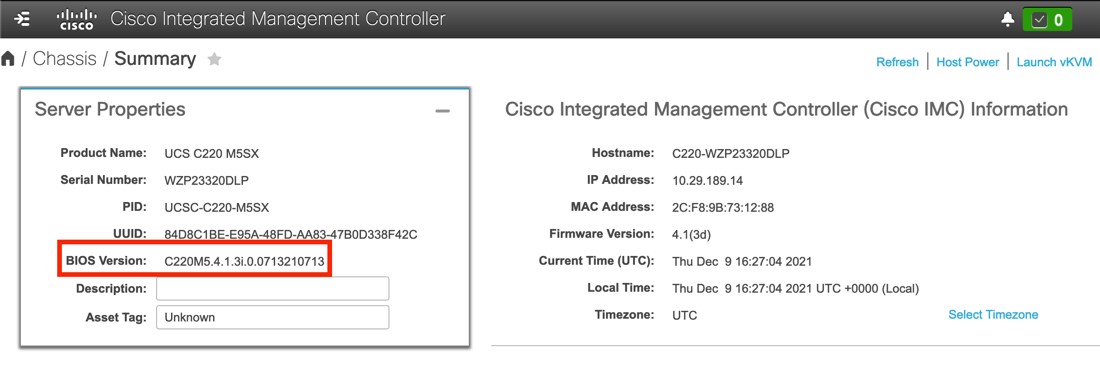 CIMC Chassis Summary screen