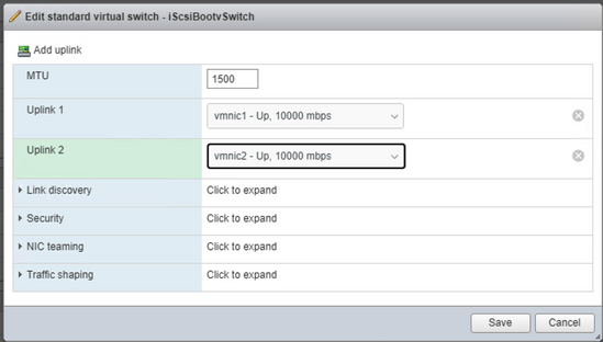 Boot from iscsi Target with MPIO - Edit standard virtual switch