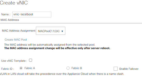 Configure UCS - Create vnic for iscsi boot