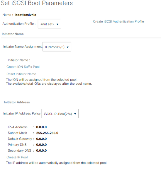 Configure UCS - Set iscsi boot parameters