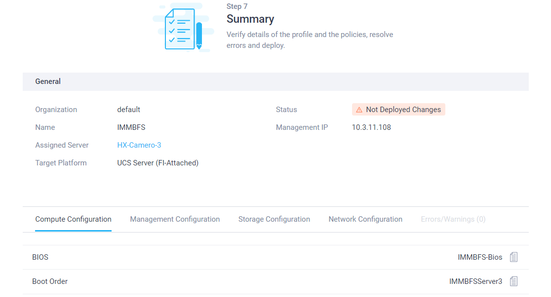 Configure IMM - Summary of service profile