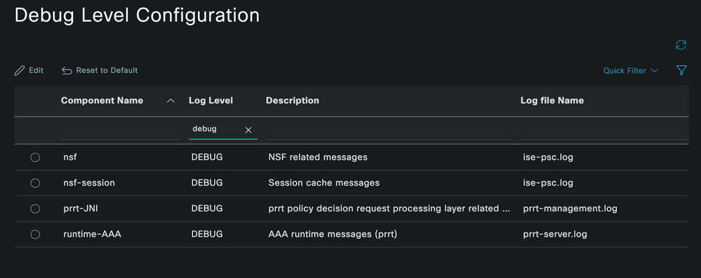 Configuración del registro de depuración