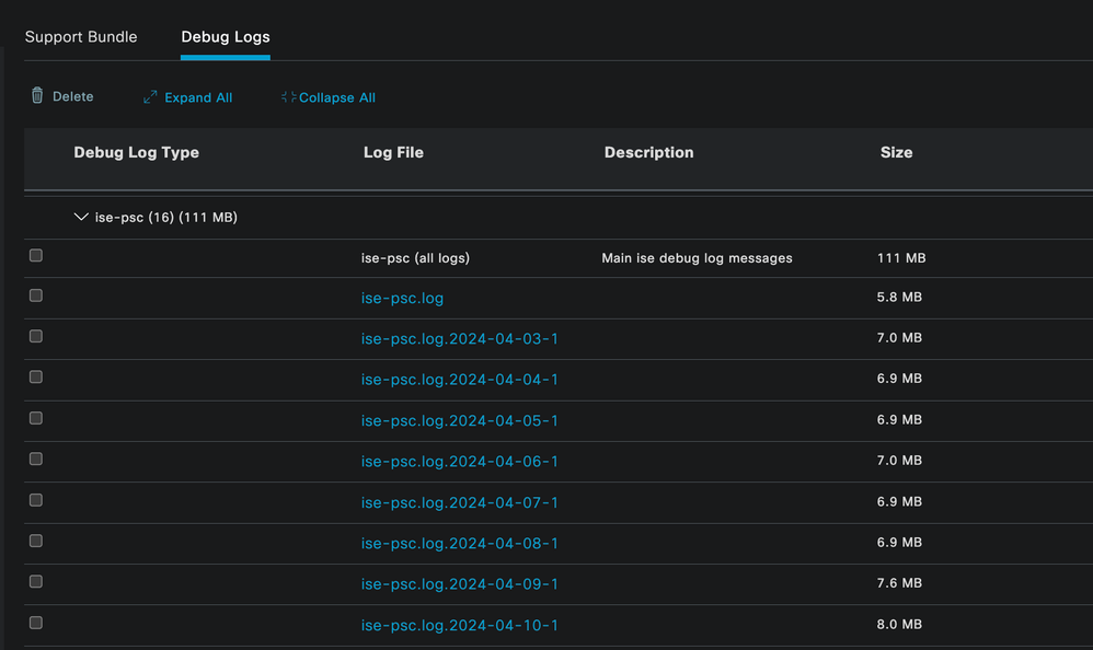 Debug logbestanden vanaf het PSN-knooppunt