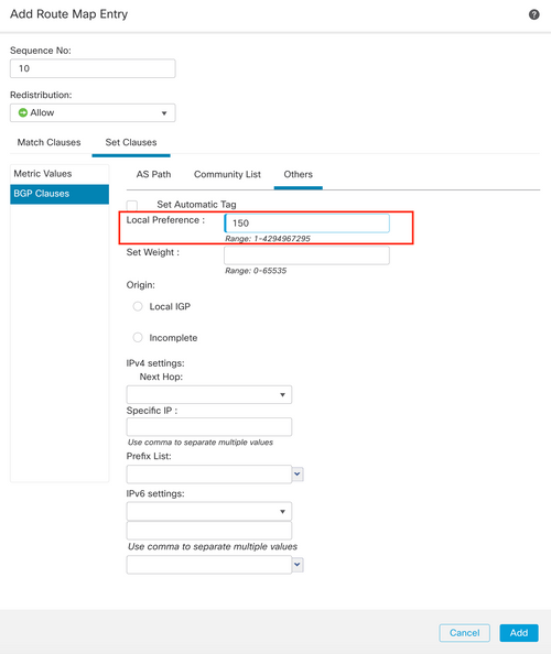 Local preference configuration on SFMC