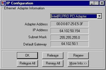 Configuration IP Window