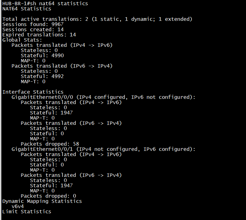 Verifying NAT64 Statistics