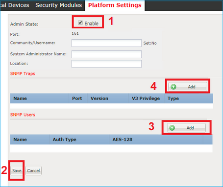 FTD SNMP - Configure FXOS SNMP v3 - Platform Settings tab