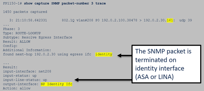 FTD SNMP - FTD data interface packet trace - functional - SNMP packet is terminated on identify interface (ASA or LINA)