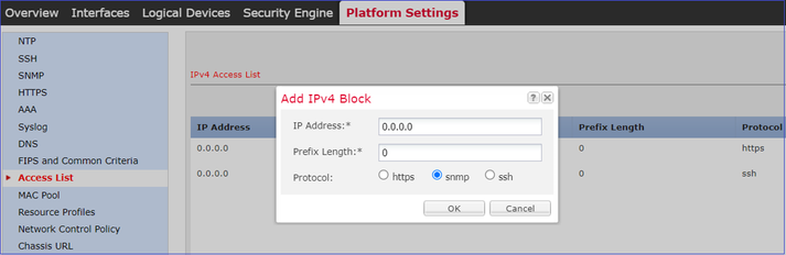 FTD SNMP - Verify the FXOS Access List (ACL) from the user interface