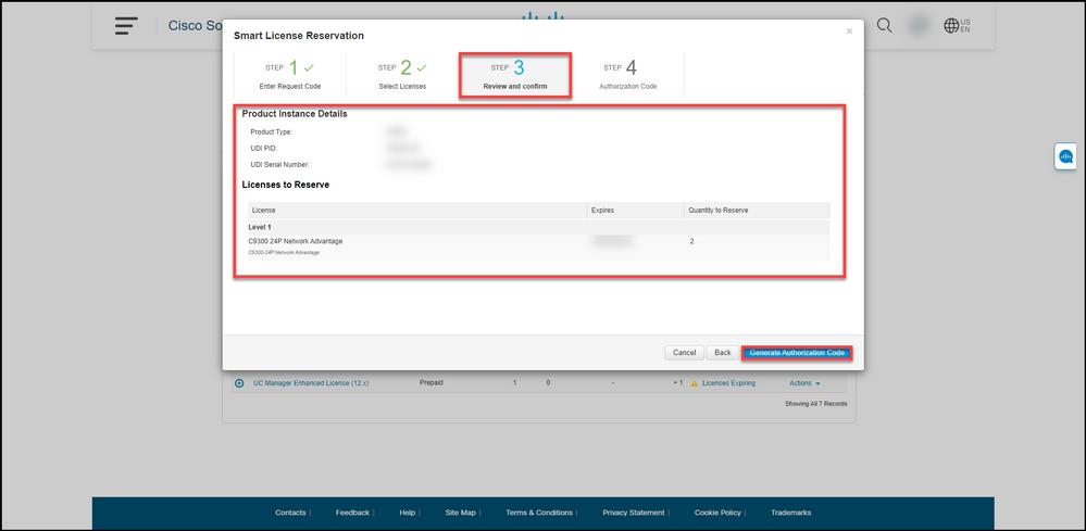 Reserving licenses - Review and confirm