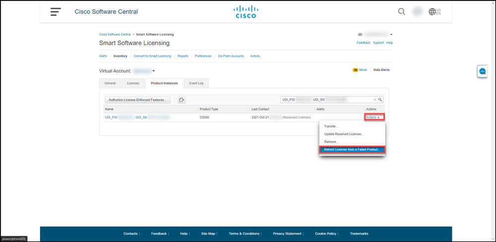 Rehosting licenses from failed product - Select Actions