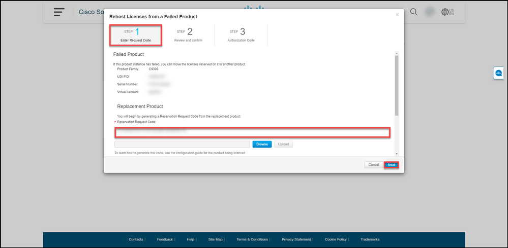 Rehosting licenses from failed product - Enter Request Code