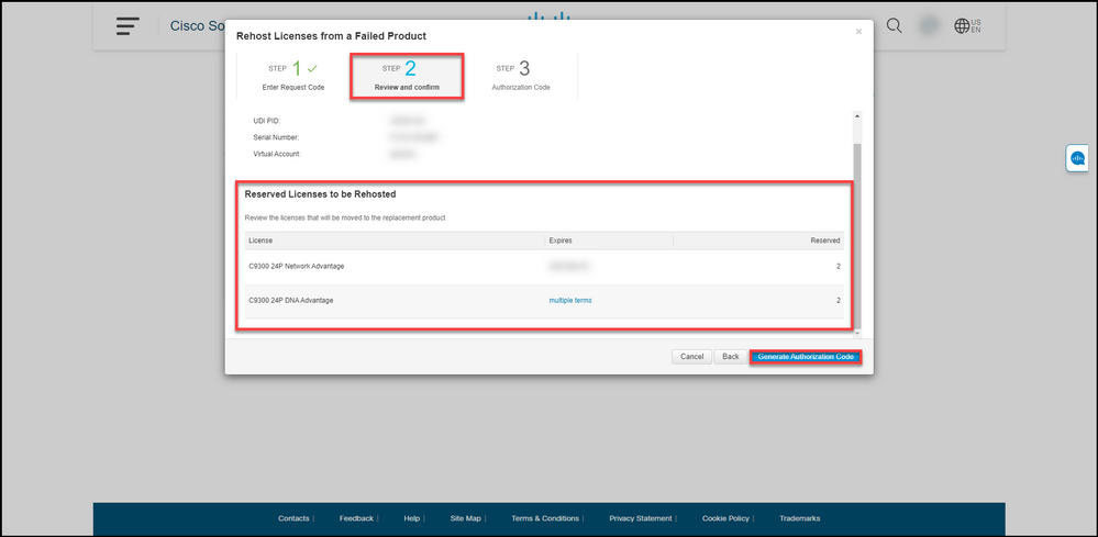 Rehosting licenses from failed product - Review and Confirm