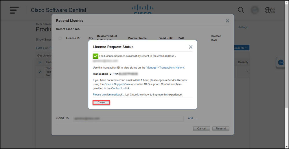 Resending licenses in LRP - License request status