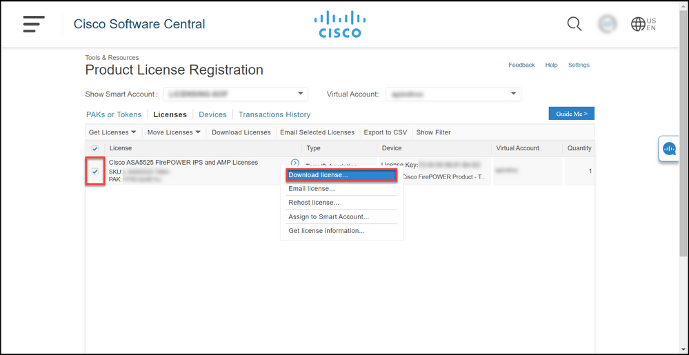 Downloading licenses in LRP - Download license