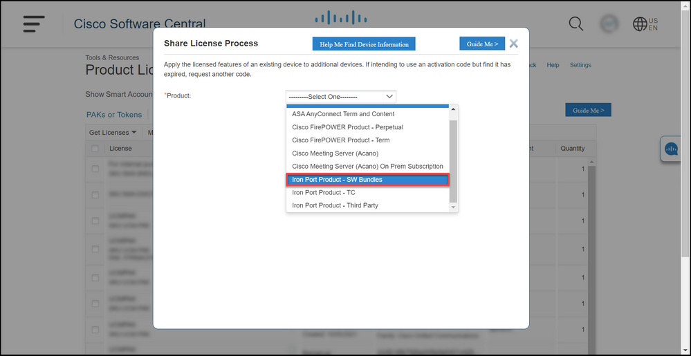 Sharing SEG (IronPort) Traditional Licenses with Multiple Devices - Select product