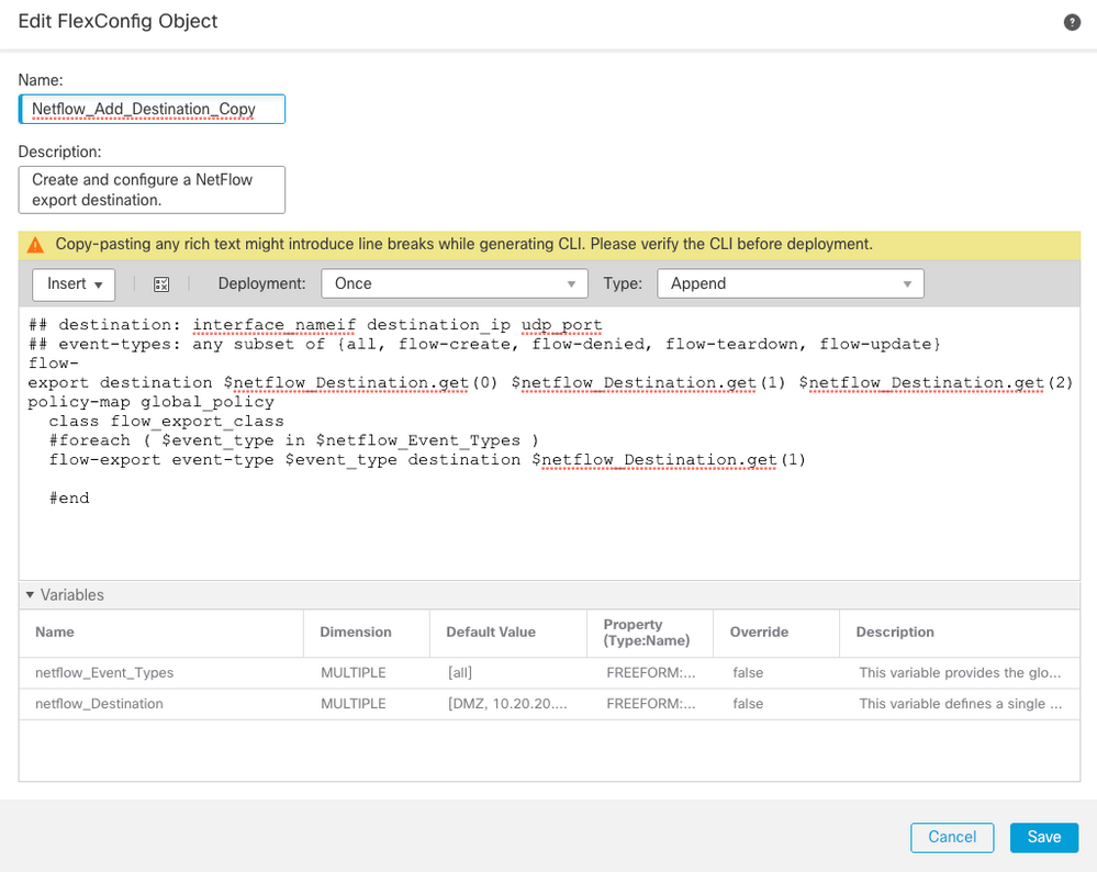 NetFlow宛先の設定