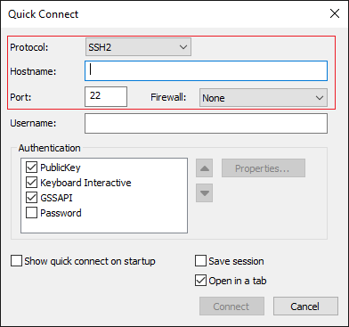 Remote-Hostname/IP und -Port des virtuellen Systems