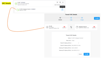 VXC Details on Megaport Portal