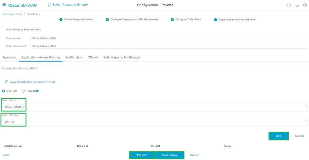 Add Policies to Sites and VPNs