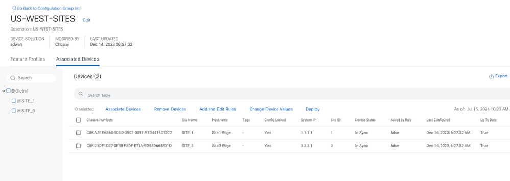 Vue Groupe de configuration