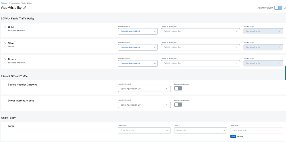 Priorité des applications et SLA - Mode simple