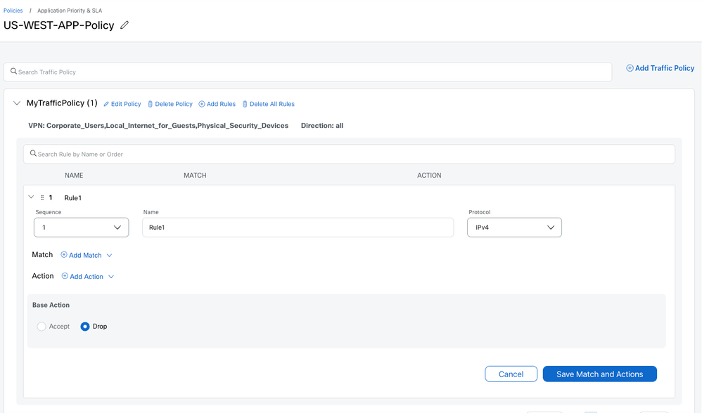 Application Priority and SLA - Traffic policy